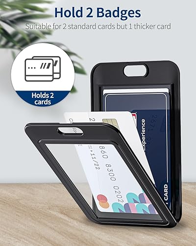 Miniatura 5 de Uniclife Soporte para tarjetas de identificación con ventanas de doble cara, funda vertical de plástico duro, funda protectora de tarjetas negras
