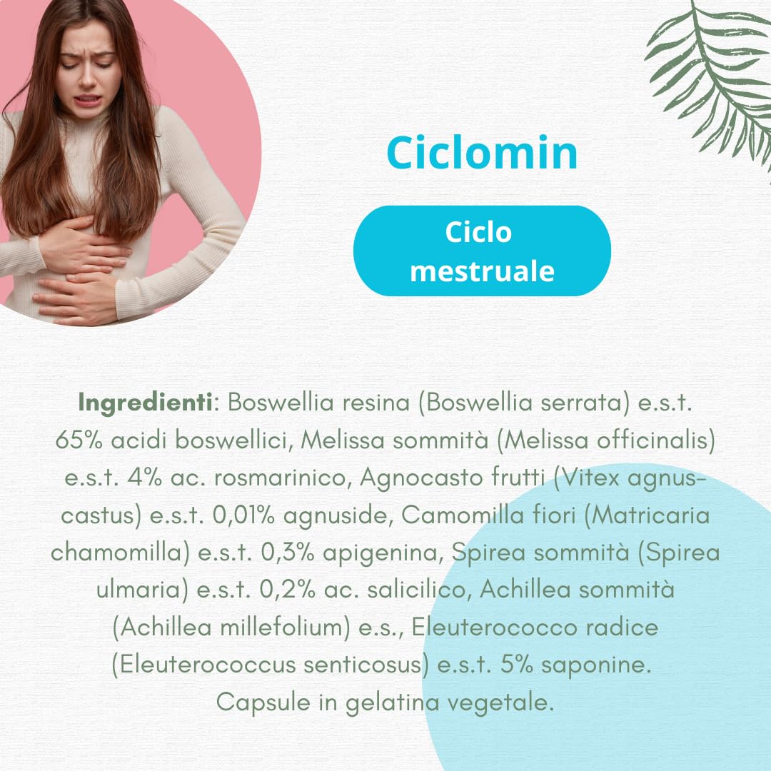 Fitoben | Ciclomin Integratore Naturale per Favorire il Benessere durante il Ciclo Mestruale con Agnocasto, Melissa, Boswellia e Camomilla, 50 Capsule Vegetali