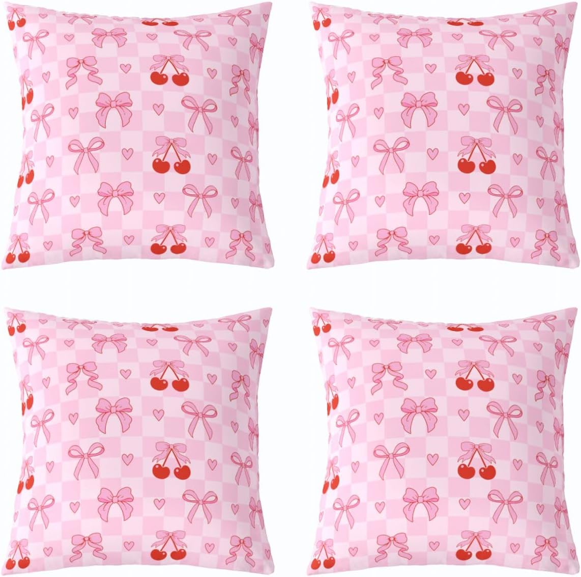Feelyou Pink Cherry Bow Throw Pillow Covers Set of 2 Bowknot Cushion Covers Girls Princess Pillow Case for Couch Sofa Bow Tie Cushion Case Kids Boys Girls Bedroom Decor 24 x 24-Inch image 3