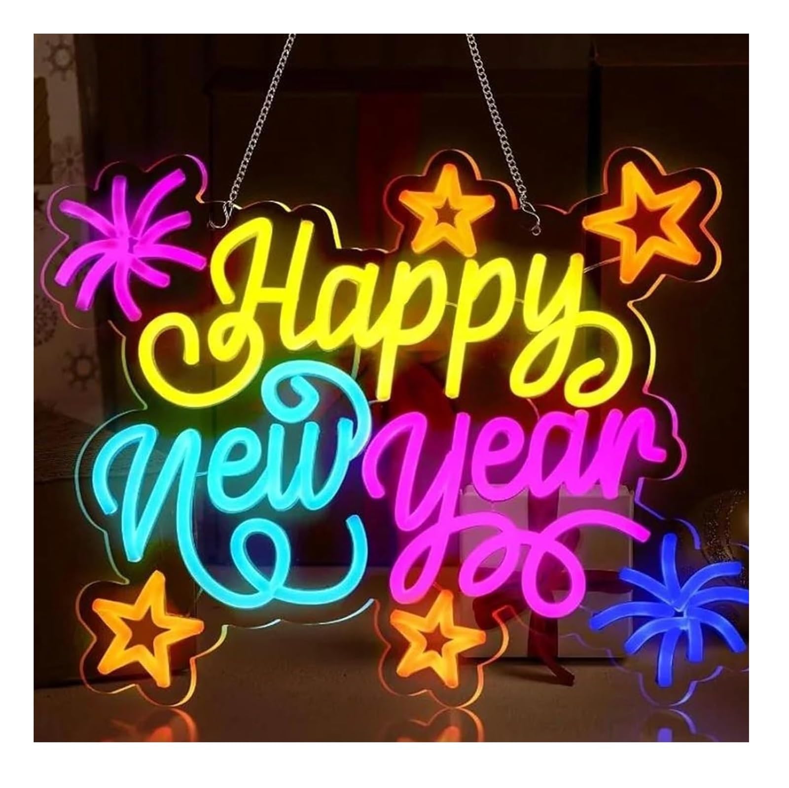 Per insegne al neon per felice anno Per nuovo, decorazioni murali, articoli per feste