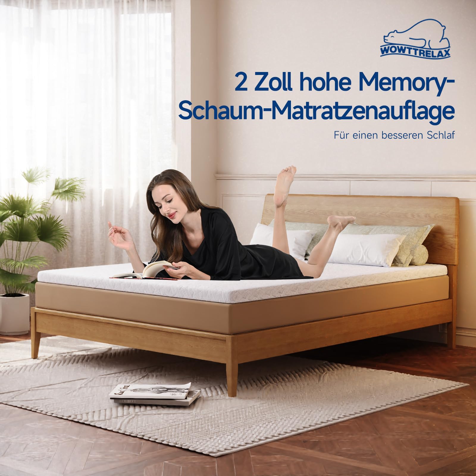 WOWTTRELAX Gelschaum Matratze Topper 140x200 cm 6cm hoch | Soft-Touch abnehmbare Matratzenbezug, deutschem Qualitätsstandard, Öko-Tex Zertifiziert