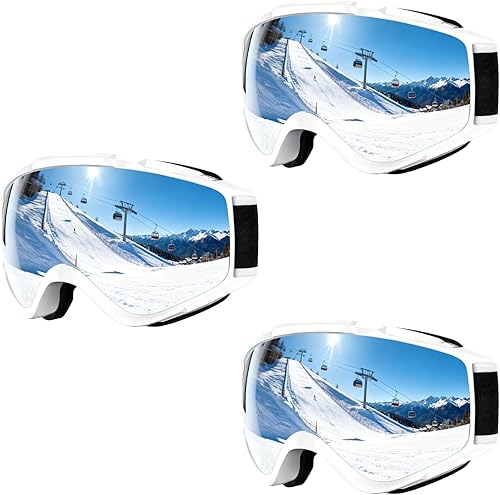 Miniatura 8 de Ski Goggles for Men & Women, OTG UV400 Protection, Dual Anti-Fog Lens, Spherical Lens for for Skiing & Snowboarding Lente plateada y marco blanco- 1