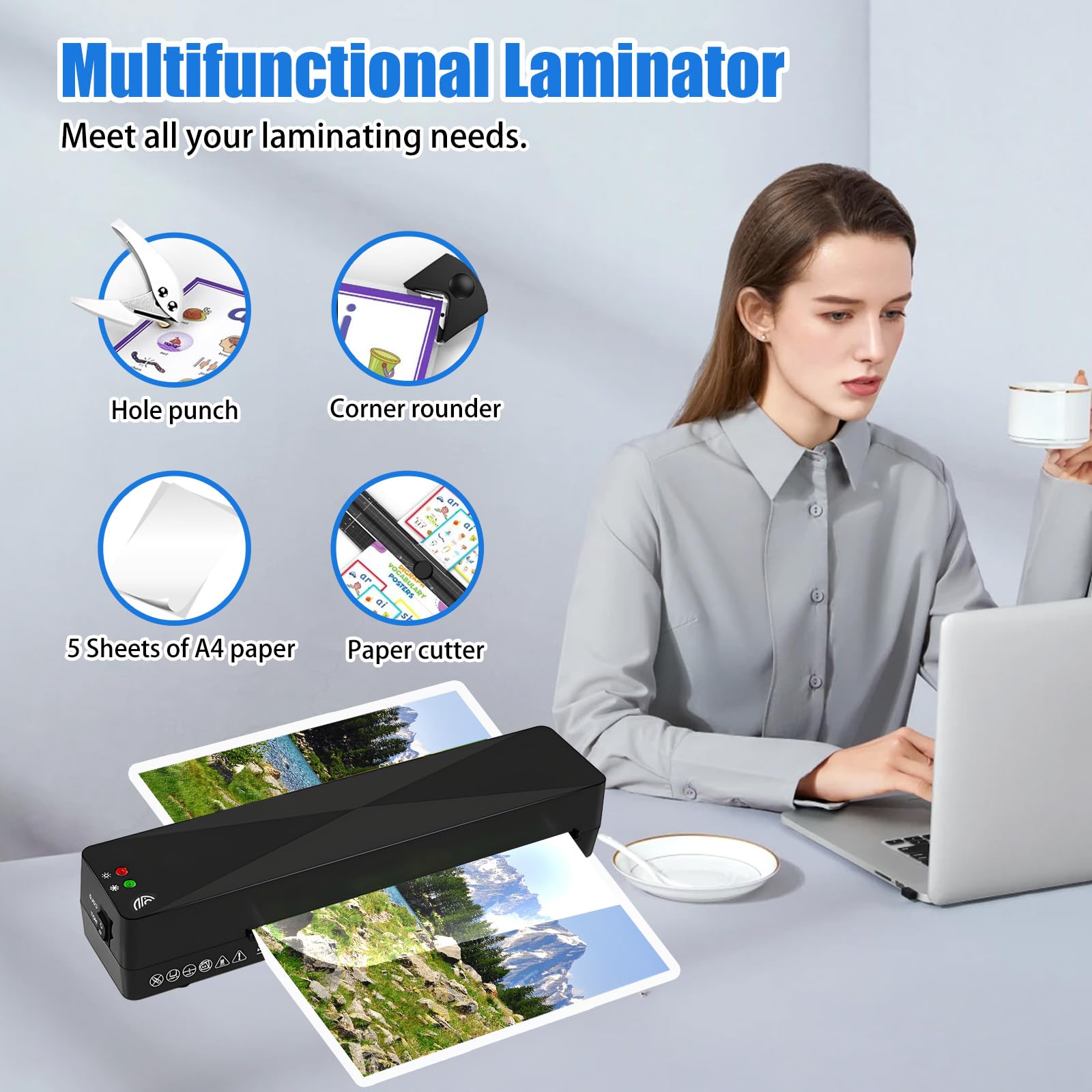 Plastificadora A4, Máquina Térmica para Plastificar en Caliente y en Frío,Tiempo de Calentamiento de 1-2 Minutos,Laminadora para A4,Plastificazione Rapida para Oficina, Escuela y Hogar