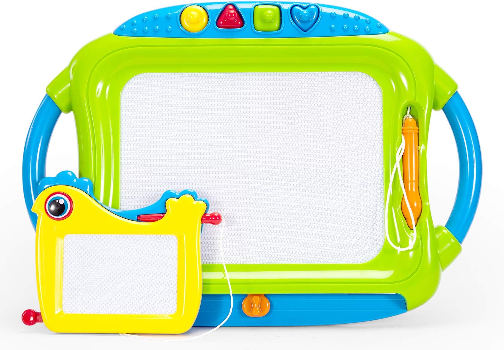 Comdaq Big Doodle Board 2-in-1 with Stamp Drawing Board Erasable Doodle Writing Pad for Kids STEM Toys for Kids - Green