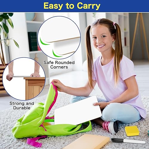 Miniatura 5 de BainGesk Pizarra blanca pequeña, paquete de 24 pizarras de borrado en seco, 9 x 12 pulgadas, mini pizarra blanca de doble cara para estudiantes,