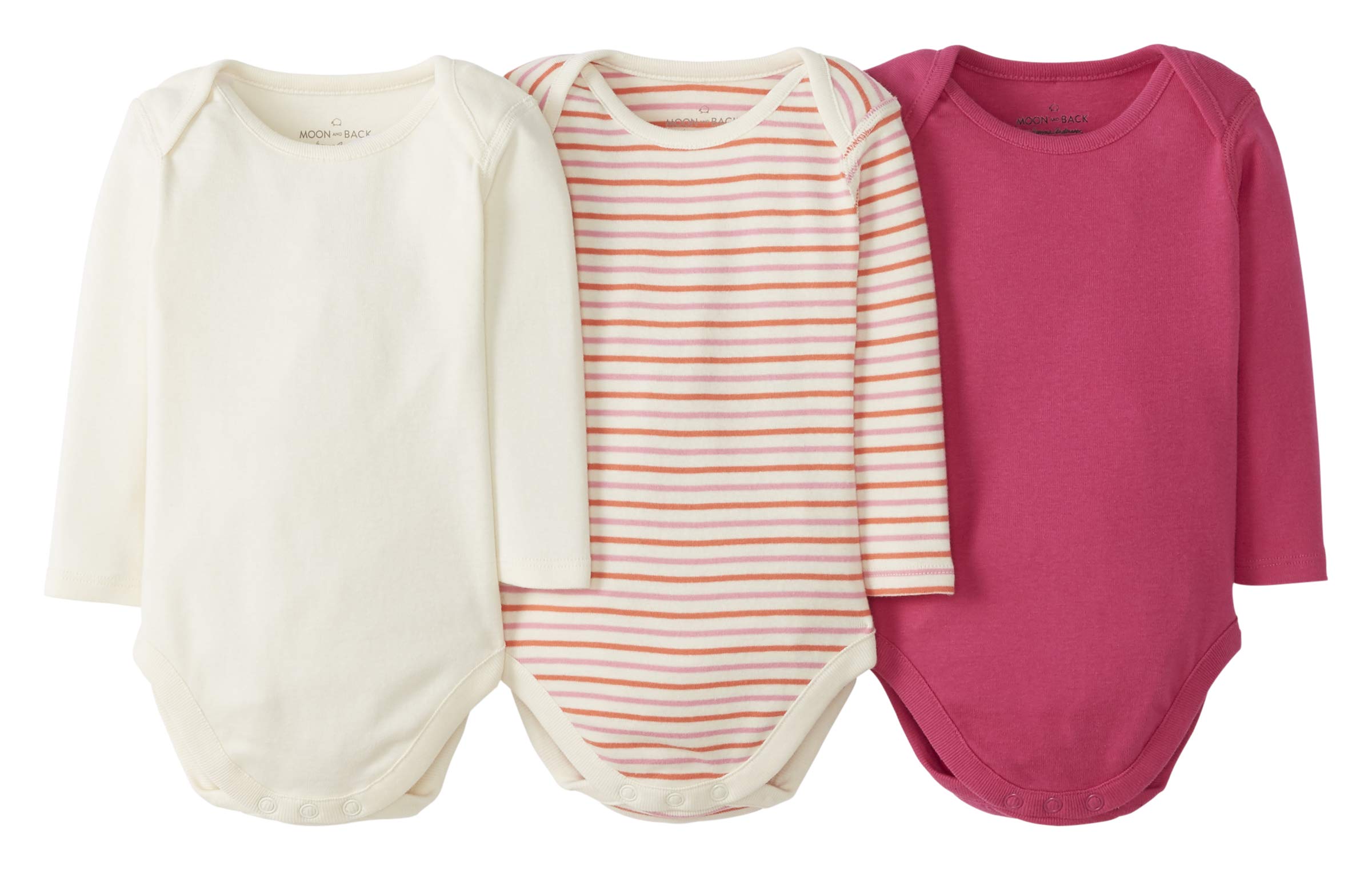 Moon and Back by Hanna AnderssonUnisex Babies' Organic Cotton Long-Sleeve Bodysuits, Pack of 3, Dark Pink, 3-6 Months