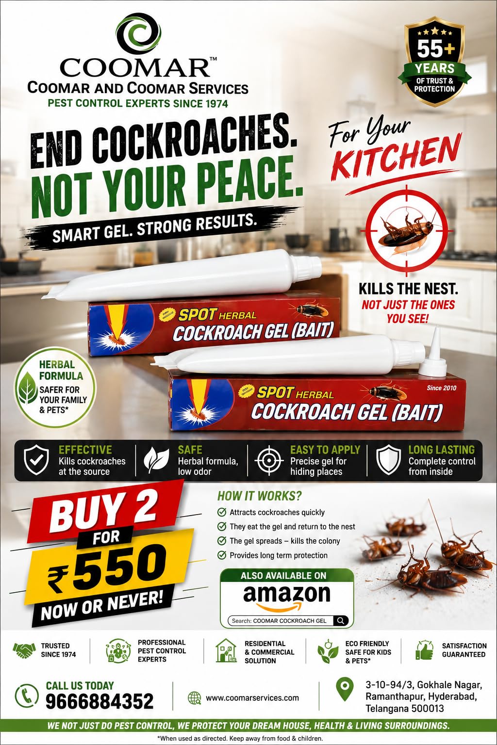 Spot Herbal Cockroach Gel Bait for home and kitchen | Odourless Formula, Colony Elimination, No Spraying Needed, Indoor & Commercial Use, Long-Lasting Protection-image-7