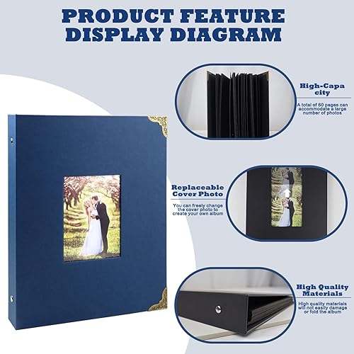 Miniatura 6 de LELE LIFE Álbum de recortes - Álbum de fotos de tapa dura de 6 x 10 pulgadas, con 60 páginas de papel súper grueso de 12.35 ozm, carpeta de 3