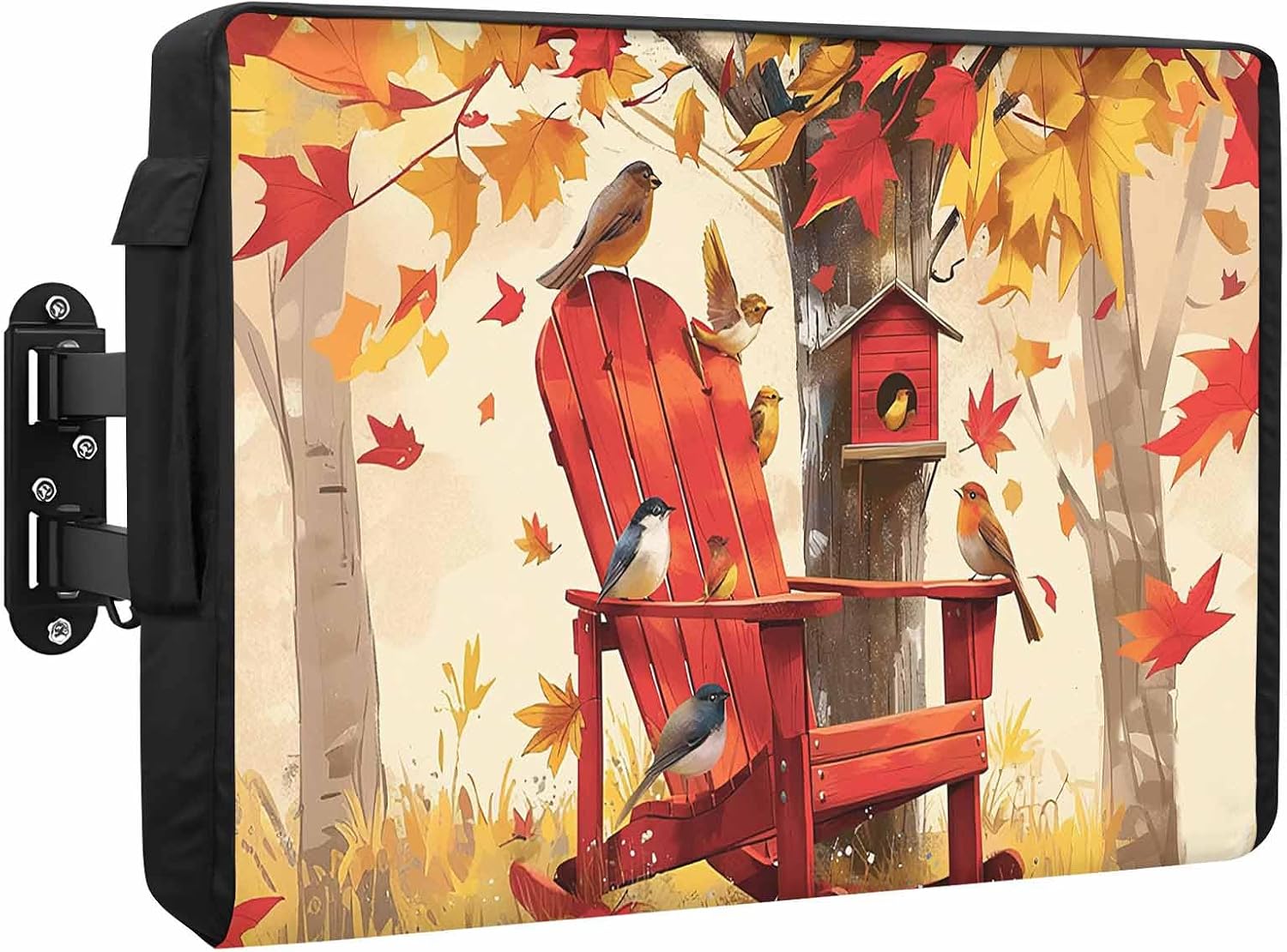 Fall Maple Outdoor TV Cover 80 to 85 Inches, Leaf Forest Birds Weatherproof & Waterproof TV Enclosure with Remote Control Pocket, Screen Protectors for Outside