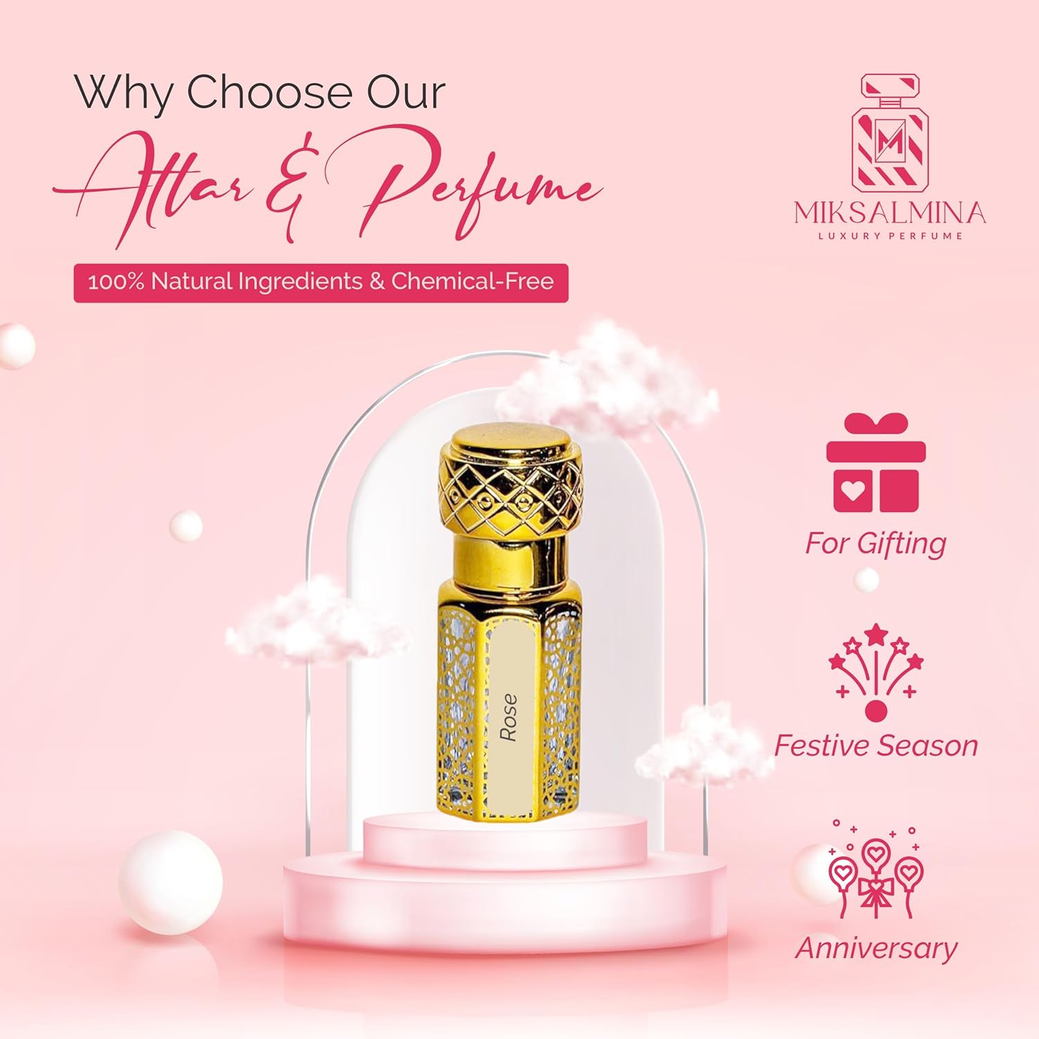 Rose Attar Roll On Perfume, Non-Alcoholic, 6ml, Gift For Men & Women - Image 3