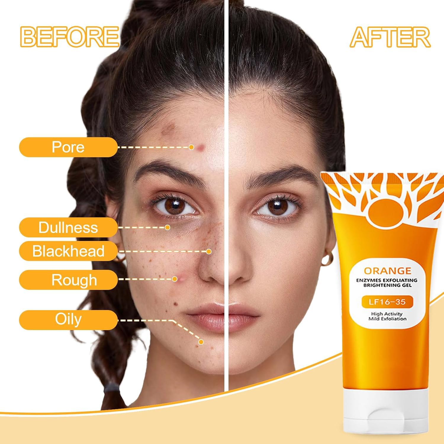 2-Pcs Orange Exfoliating Gel for Face & Body - Deep Cleansing Peel to Remove Blackheads & Moisturize, Orange Enzymes Exfoliator for All Skin Types, Unclog Pores Facial Scrub (3.5 Oz)