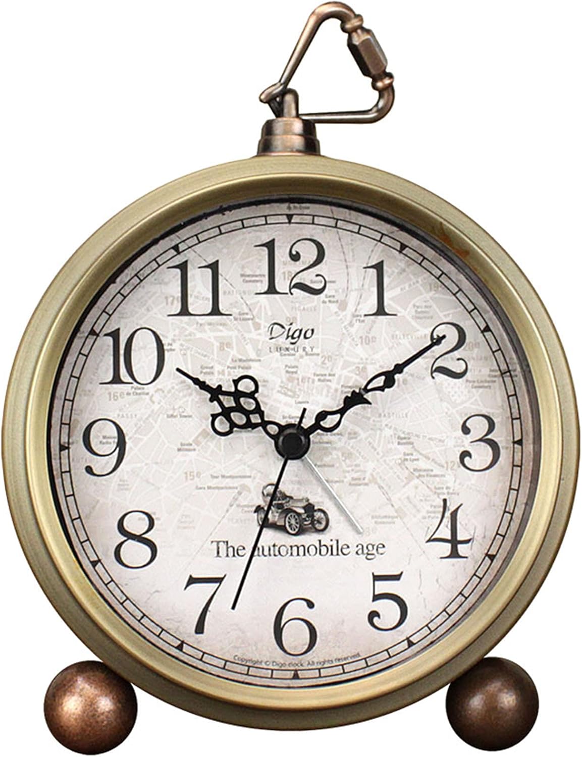 Alarm Clock,JUSTUP 5.2 inch Golden Retro Analog Super Silent Non