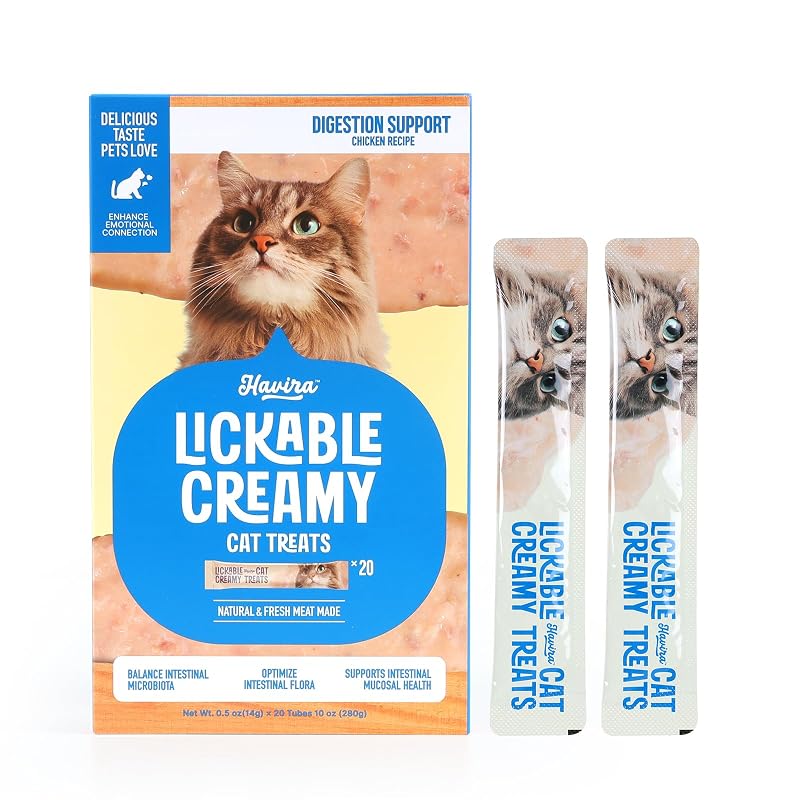 Petisco cremoso para gatos Havira sabor frango com bactérias lácticas e FOS, 20 unidades