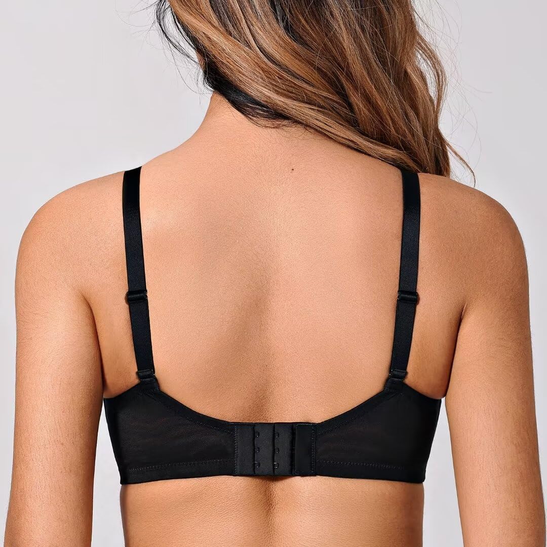 Deyllo Women's Sexy Lace Bra Demi Sheer Mesh Balconette Unlined Bras Underwire - Image 3