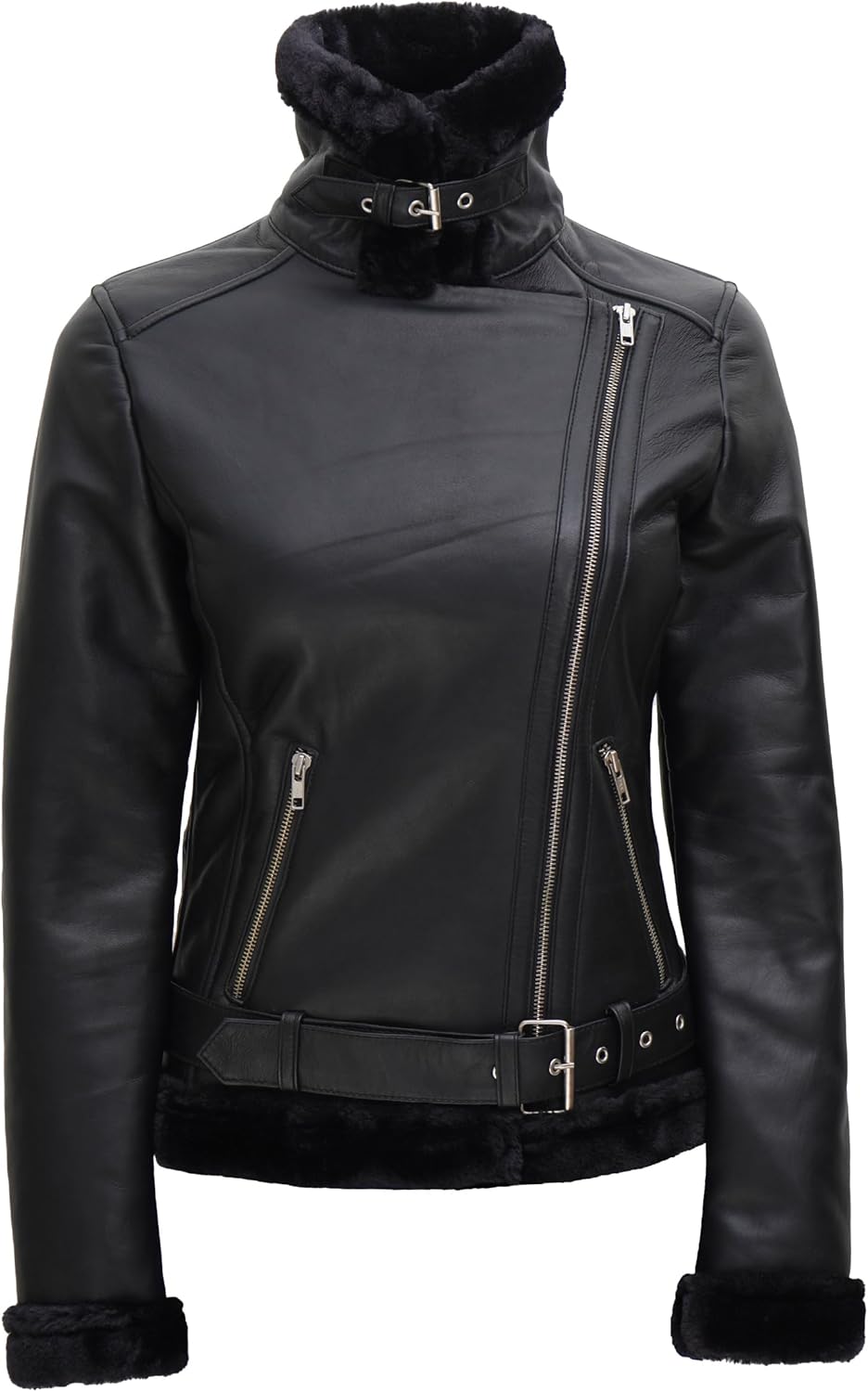 Blingsoul Womens Leather Sherpa Jacket - Real Leather Winter Jackets for Women - Image 4