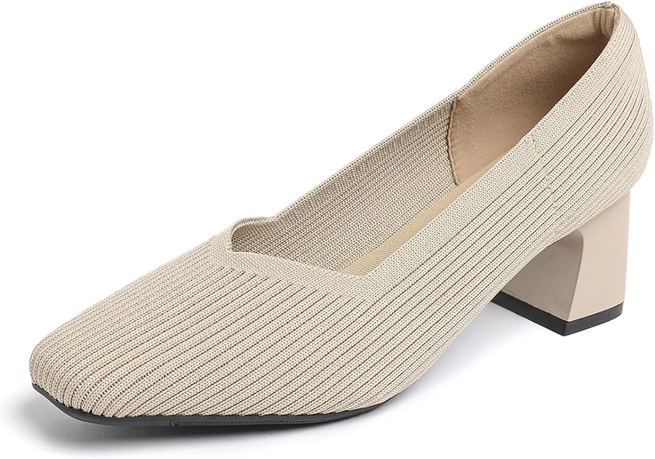 Amazon.com | NEJKG Women's Knit Slip On Chunky Heel Pumps Square Toe Pump Low Heel Shoes Comfortable Casual Knitted Dress Shoes for Daily Office (Apricot,4.5) | Pumps Amazon.com | NEJKG Women's Knit Slip On Chunky Heel Pumps Square Toe Pump Low Heel Shoes Comfortable Casual Knitted Dress Shoes for Daily Office (Apricot,4.5) | Pumps