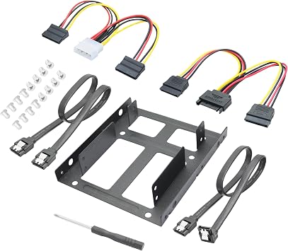 Dual 2.5 to 3.5 Inch HDD/SSD Hard Disk Mounting Bracket, Metal Mounting Bracket Convert Any 2.5 Inch SSD/HDD Hard Disk Drive, Included SATA and Power Cables Suitable for Desktop PC