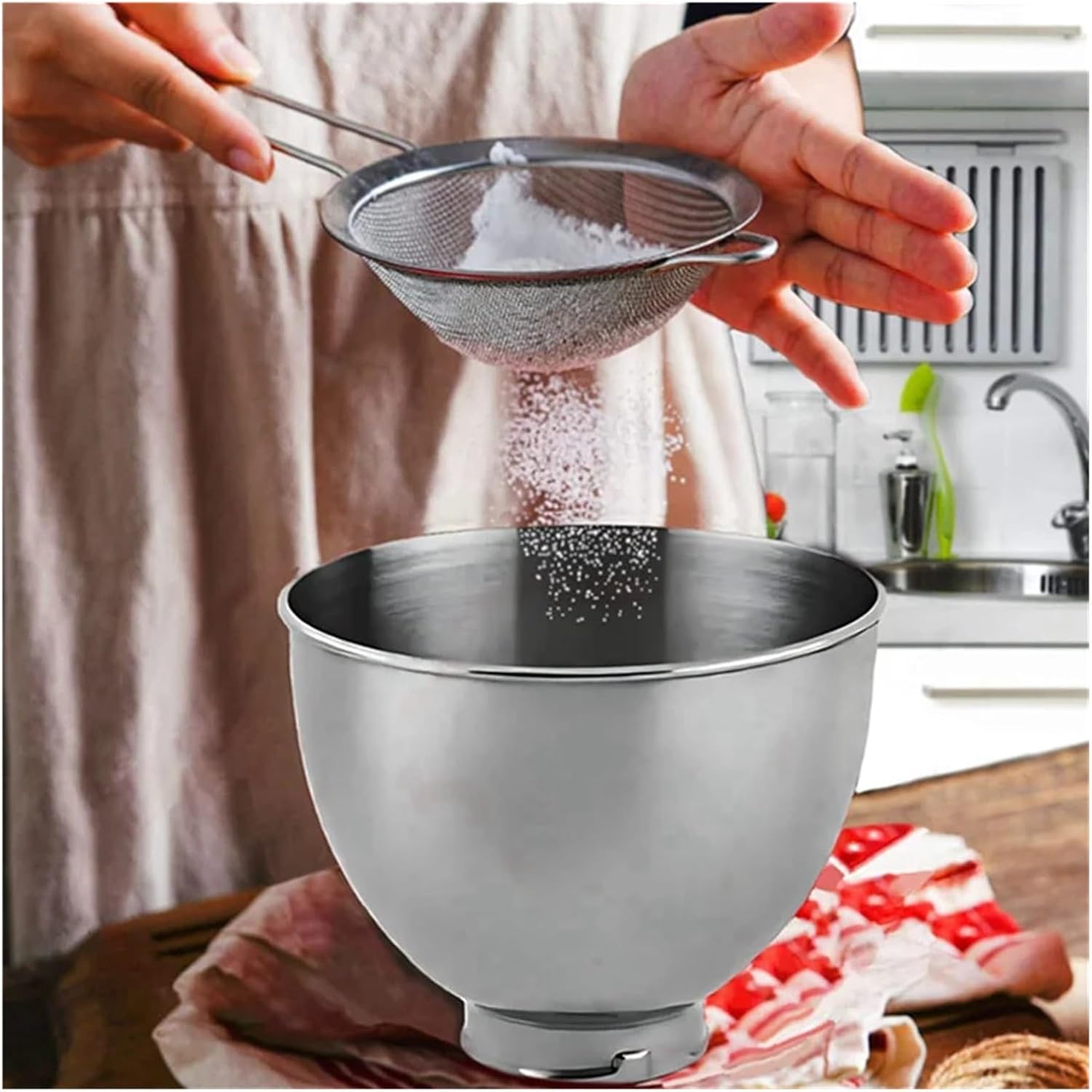 Mixing Cup,for A22F-3X For Kitchenaid Classic&Artisan Series 4.5QT/5QT Mixer 304 Bowl Stainless Steel Mixer Bowl Dishwasher Safe