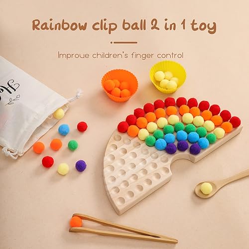 Miniatura 5 de Juego de cuentas de pino, madera de arco iris, laberinto de cuentas Montessori, juguetes de clasificación de colores para niños pequeños de 1 a 3
