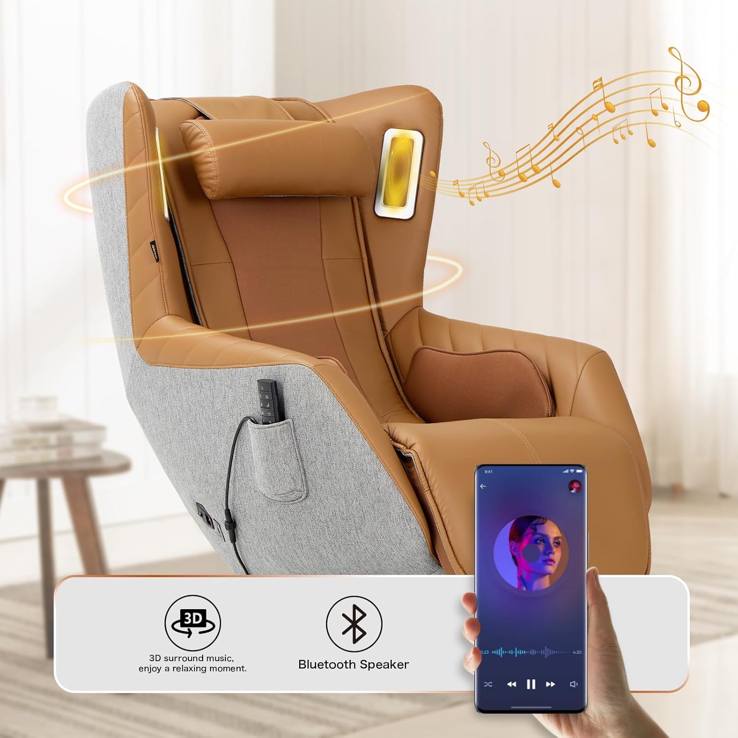 COLAMY Zero-Gravity Massage Chair | Massage and Leisure Dual-Use Chair,360° Swivel,Heat, Low-Noise 3D Bluetooth Speaker,Living Room（Brown