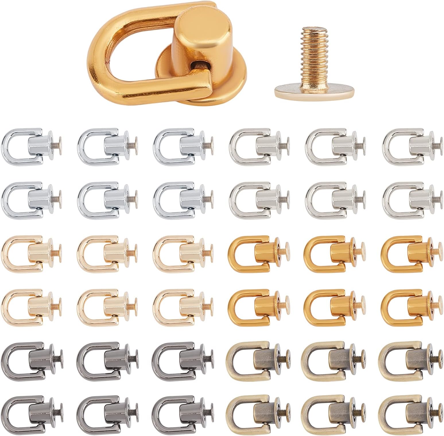 PH PandaHall 30 Sets D Ring Stud Screw 6 Colors Ball Post Head Buttons Rotatable D Ring Buckle Ball Studs Rivets Nails for Leather Craft for Purse Chain Connector Backpack Hardware Accessory