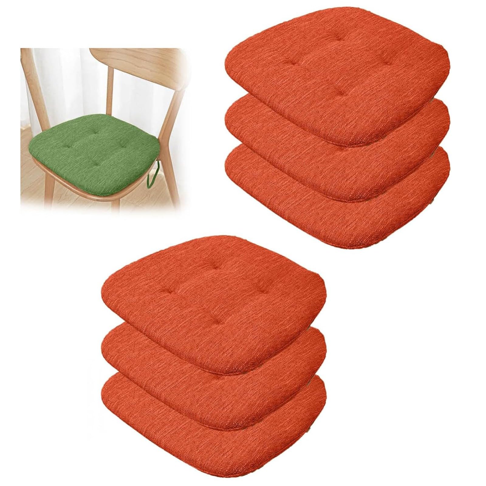 Cojines de asiento naranjas para el patio y oficina juego de 6 piezas con tiras de amarre