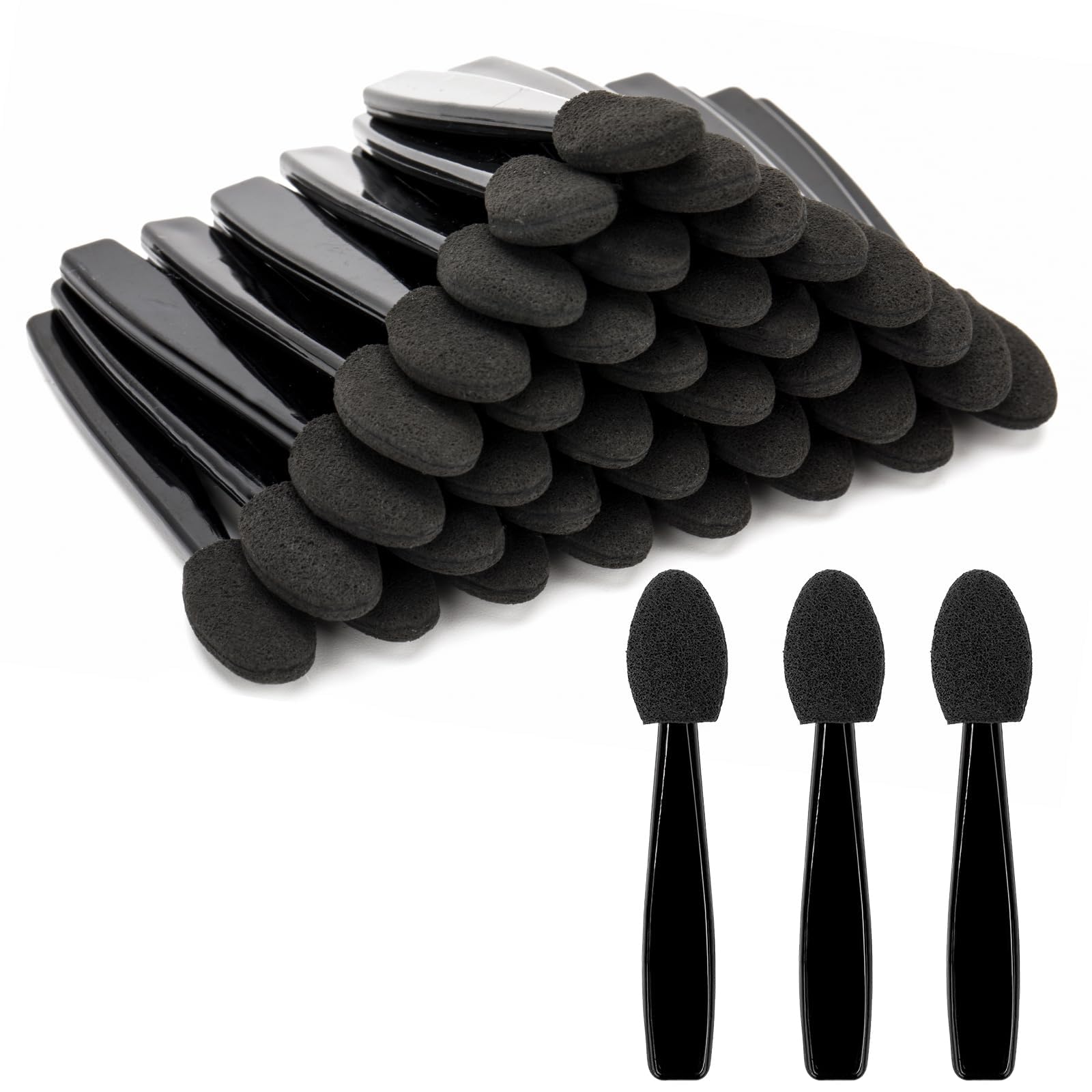 RYMAUP® 20 aplicadores de sombra de ojos de doble cara, pincel de sombra de ojos de color negro corto, aplicador de esponja para sombra de ojos, aplicador reutilizable de 3,9 cm