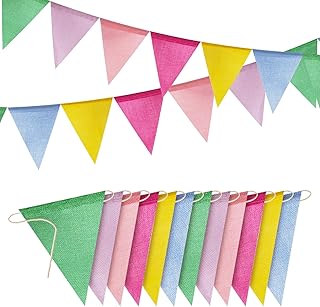 60 banderas/36 pies de arpillera imitación pastel triángulo banderín banderines guirnalda - Banderines multicolor arcoíris para cumpleaños y fiesta al aire libre, festival, escuela, aula colgante