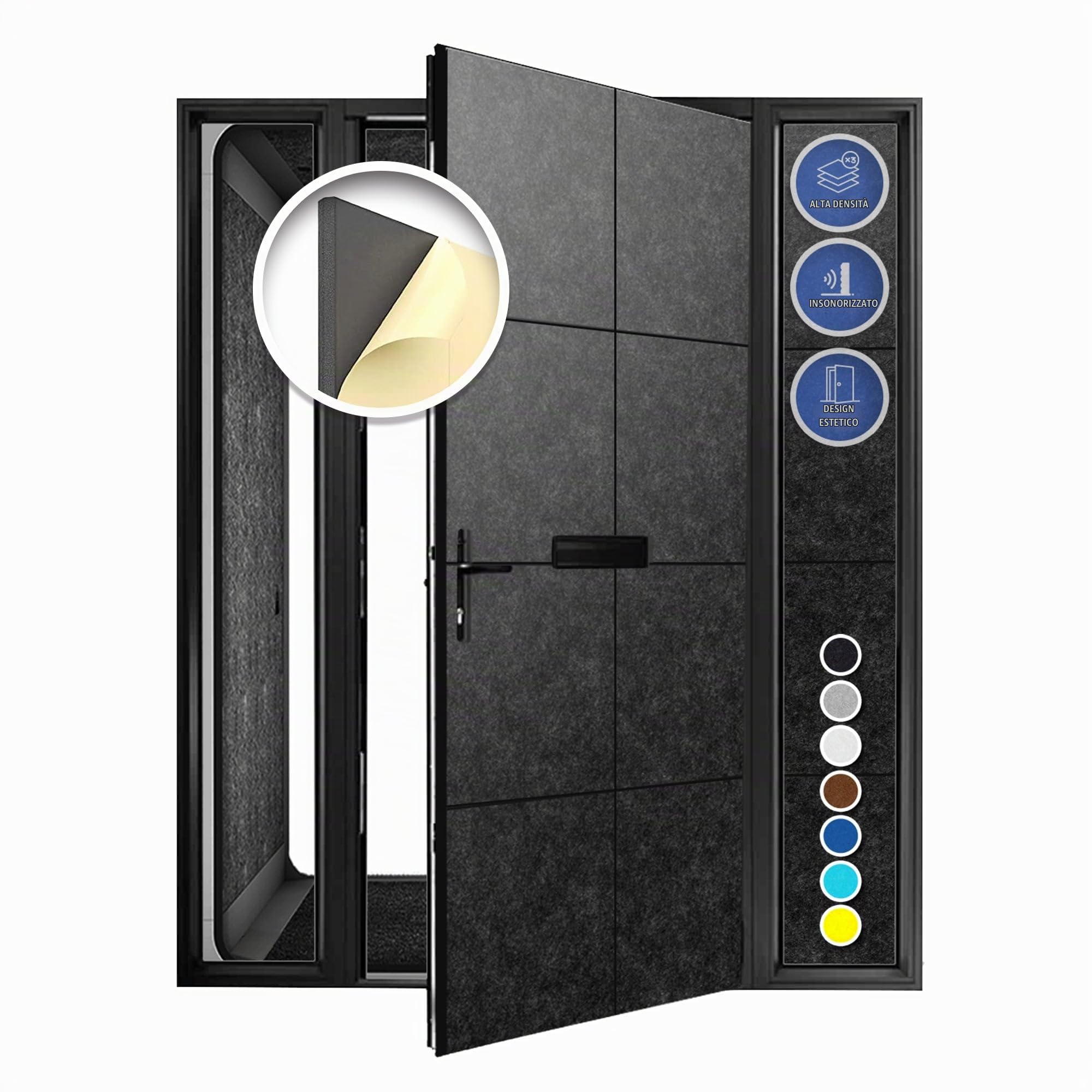 Arrowzoom Kit per porte insonorizzate PRO – 20 pannelli in schiuma ad alta densità, autoadesivi, pannelli fonoassorbenti 40 dB, riduzione del rumore, 30,5 x 30,5 x 2 cm, pannelli insonorizzanti per