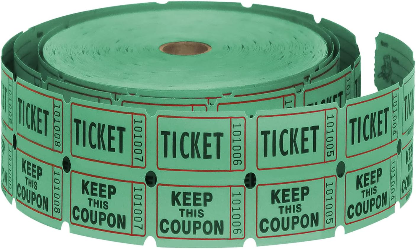 Raffle Tickets Double Roll - 2000 Ticket Count Per Roll - Raffle Drum Tickets Roll for Bingo Ballot Party (Green)