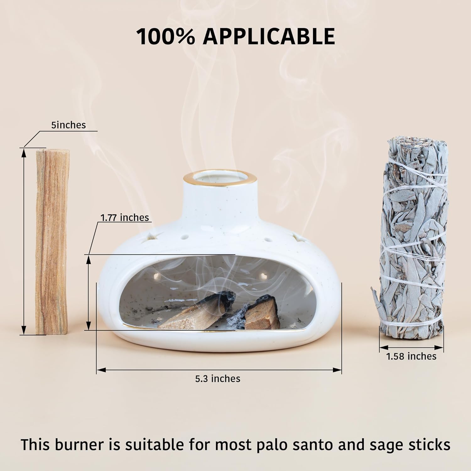 ZenBless 3 in 1 Incense Holder for Palo Santo Sticks Sage Incense, Handcrafted Ceramic Incense Burner Holder Ash Catcher with Chimney, Smudge Bowl for Yoga Meditation Room Home Decor