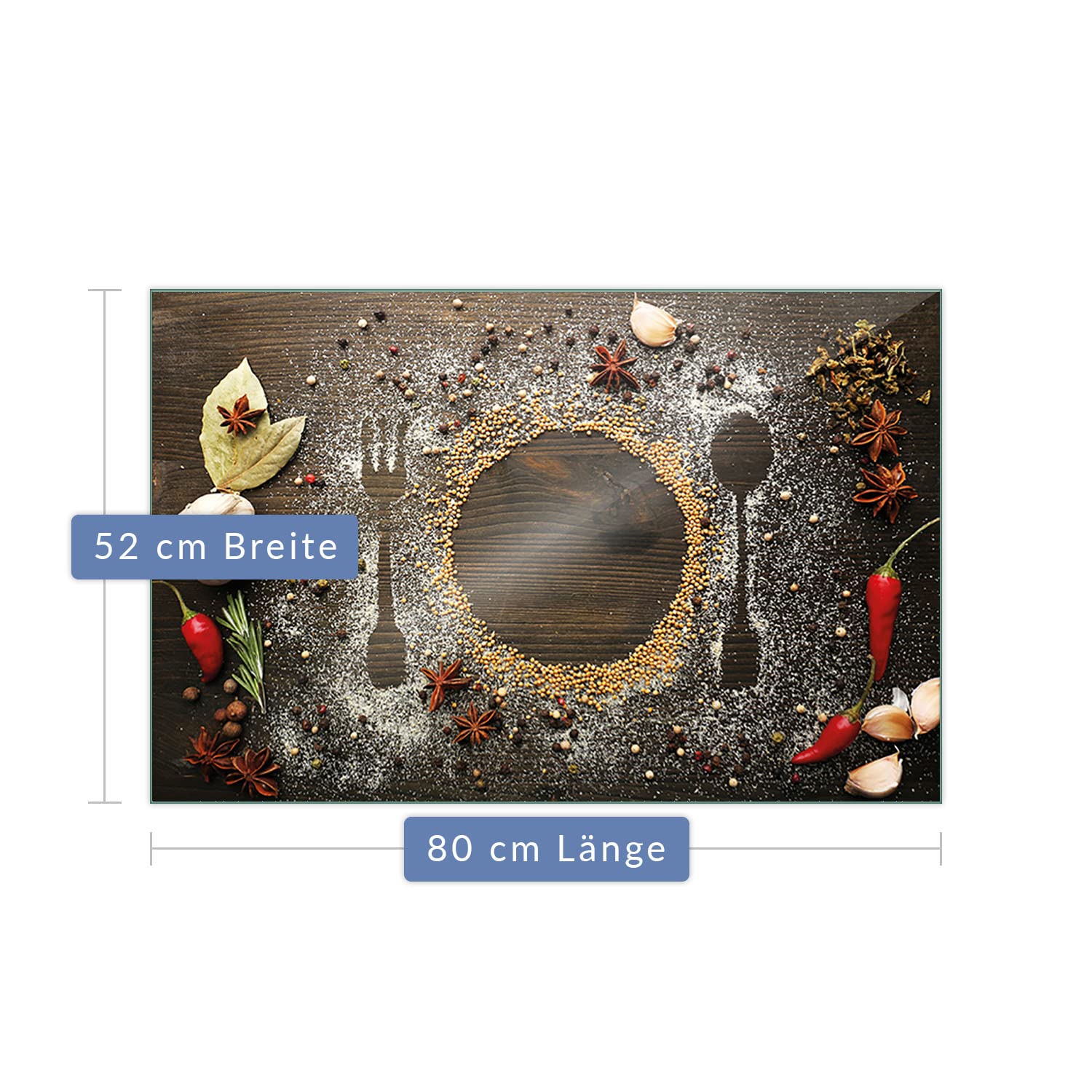Herdabdeckplatte Abdeckung Ceranfeld Abdeckplatte Schneidebrett 1-Teilig 80x52 Gewürze Braun Spritzschutz Glasplatte Ceranfeldabdeckung Schutz Kochplatten Herdschutz Sicherheitsglas Glasschneidebrett