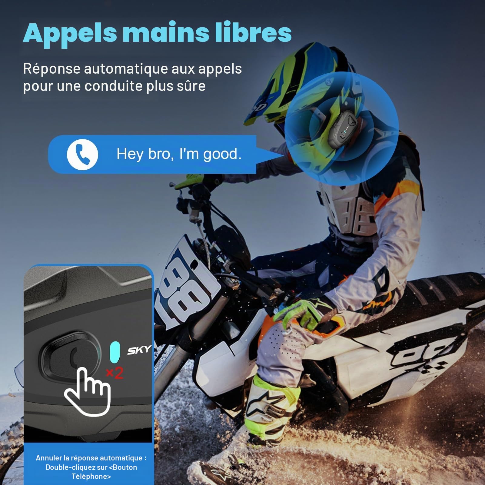 E1 Casque Bluetooth pour Moto -Bluetooth5.3 Interphone professionnel pour casque jusqu'à 800 m, contrôle vocal étanche IP65 et appels mains libres, haut-parleurs HD et annulation du bruit