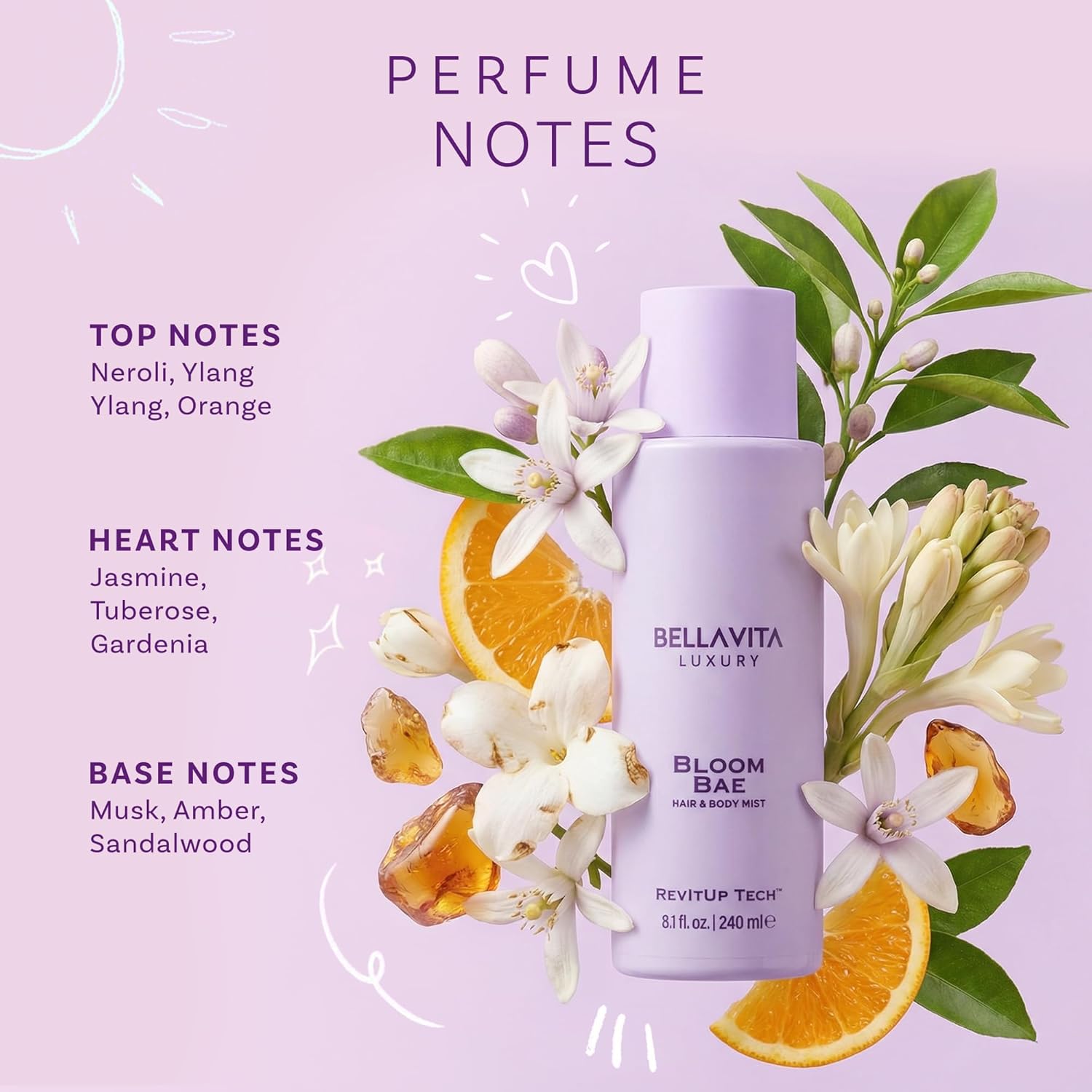 Bellavita Luxury Bloom Bae Hair & Body Mist for Women | Sweet Floral Body Spray | Long-Lasting Hair and Body Mist | Hydrating, Alcohol-Free Perfume Mist | 8.12 fl.oz | 240 ml - Image 3