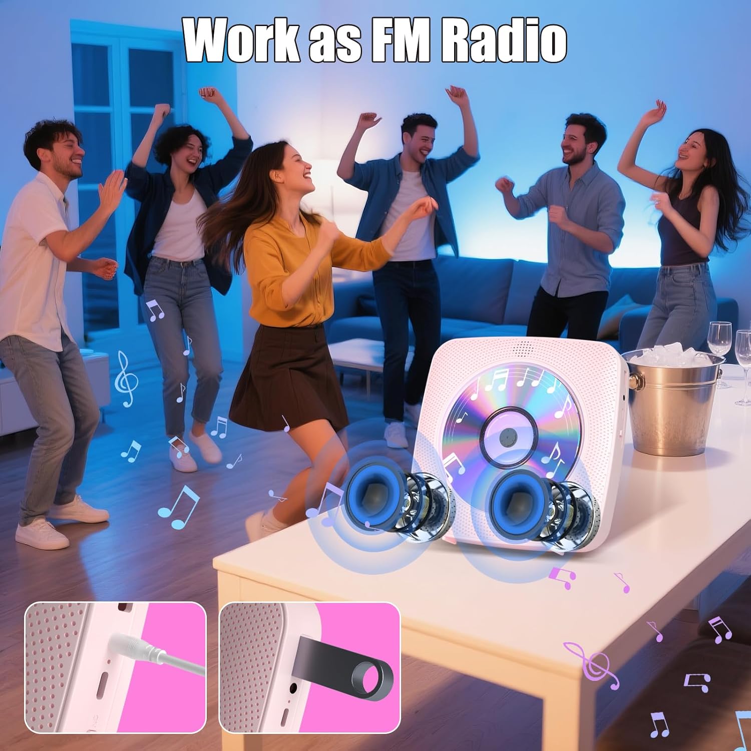 Gueray CD Player connected to a car's AUX input