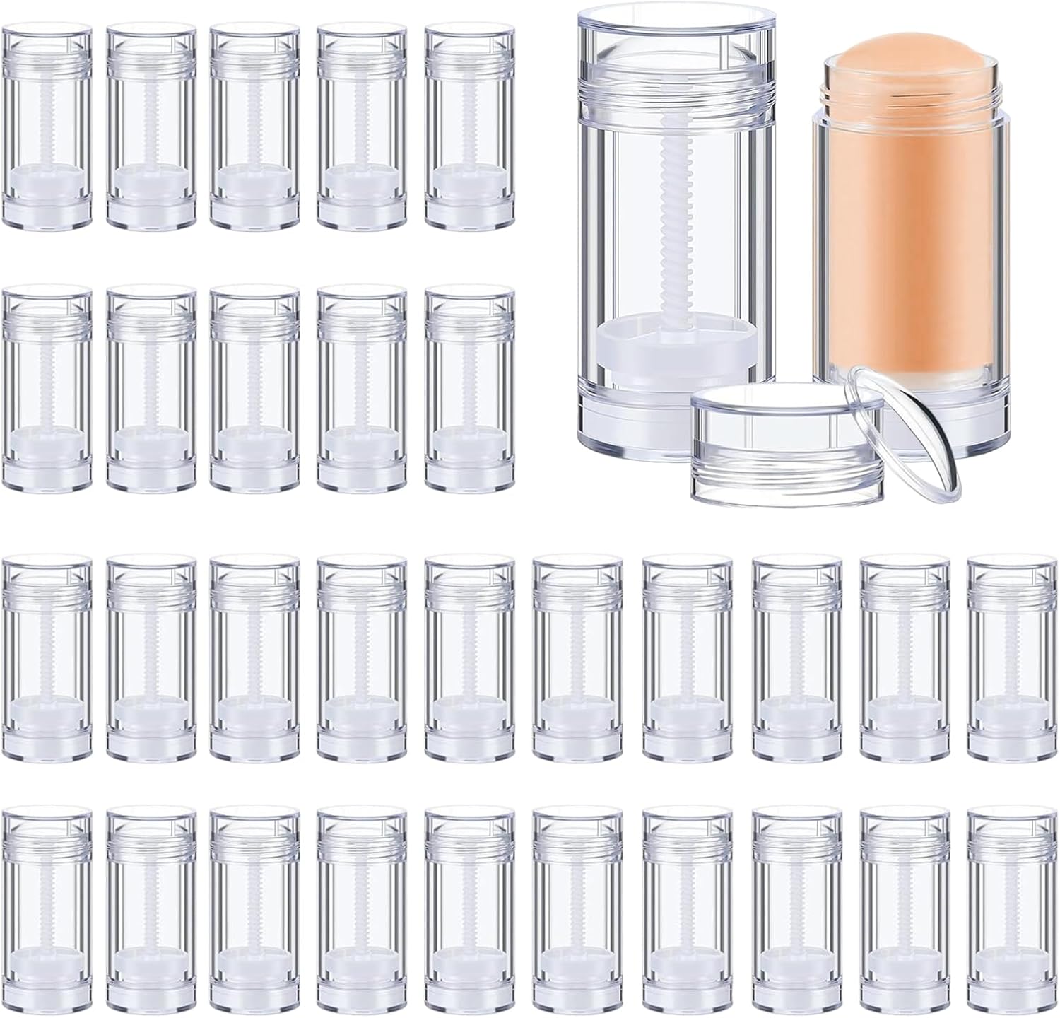 meleg otthon 30 Pcs Empty Deodorant Containers 1 oz/30ml Twist Up Refillable Deodrant Containers Leak Proof Clear Deodorant Bottles Round Lip Balm Tubes for DIY Lipstick Crayon