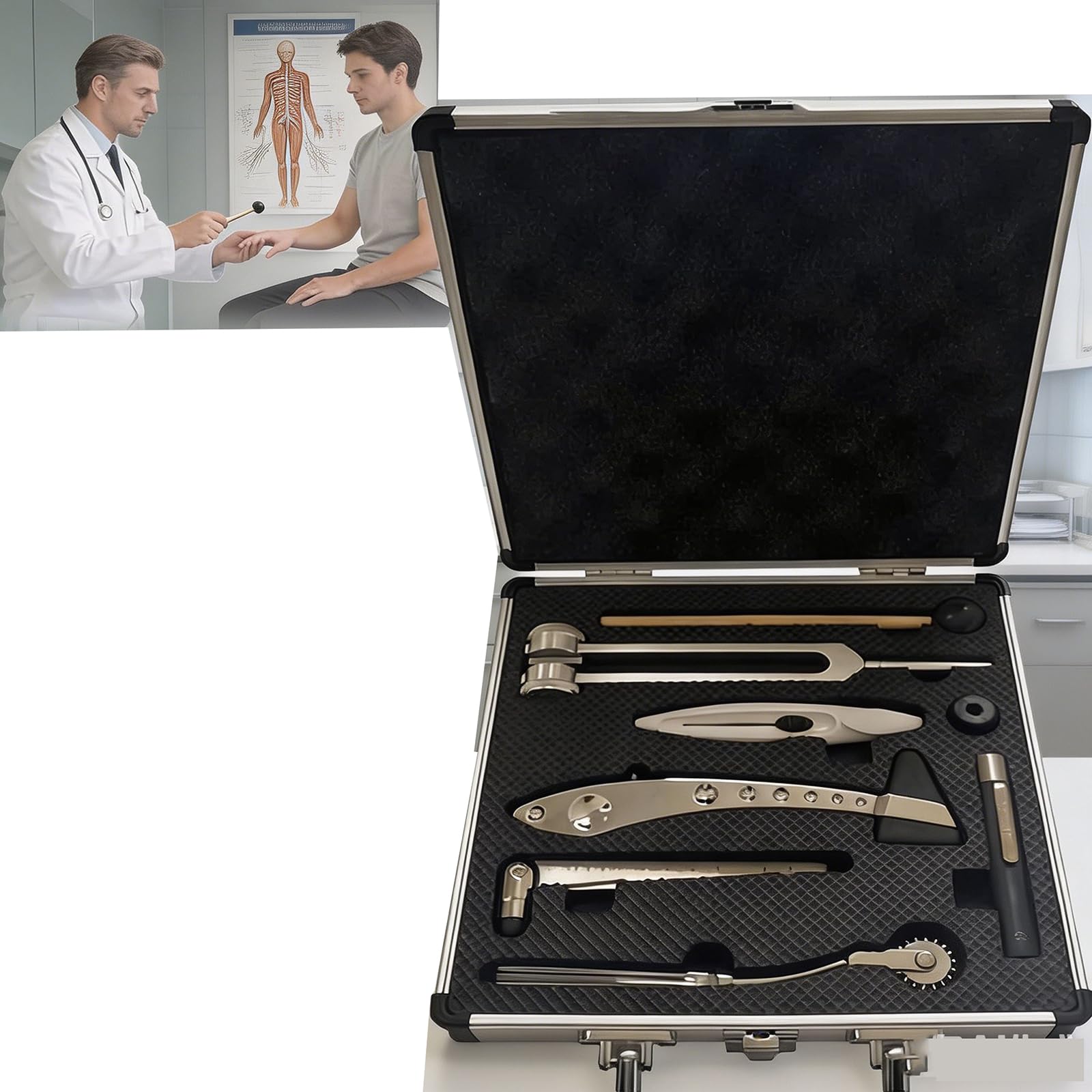 MObyat Neurologisches Hammerset, Multifunktionaler, Tragbarer Reflexhammer Aus Edelstahl, Stabil Und Ergonomisch, Zur Prüfung Von Schmerzempfindung, Berührungsdruck, Temperatur, Vibrationsempfindung