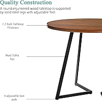 Vista 4 de VECELO Round Dining Table Set for 4, Wood Tabletop & Heavy-Duty Steel Frame, 5-Piece Dinette with Chairs for Kitchen, Breakfast Nook, Walnut & Black