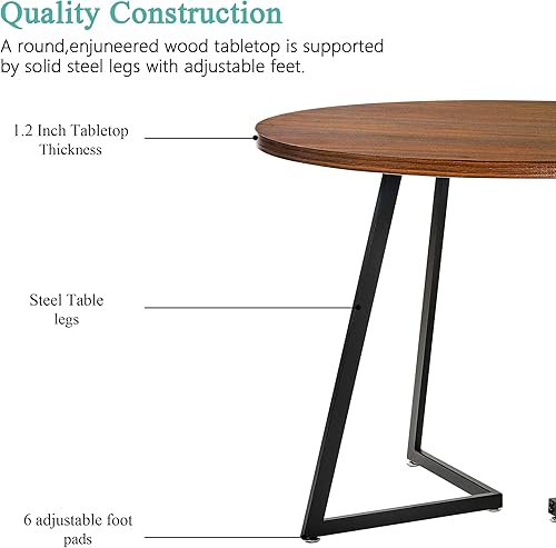 Miniatura 4 de VECELO Round Dining Table Set for 4, Wood Tabletop & Heavy-Duty Steel Frame, 5-Piece Dinette with Chairs for Kitchen, Breakfast Nook, Walnut & Black