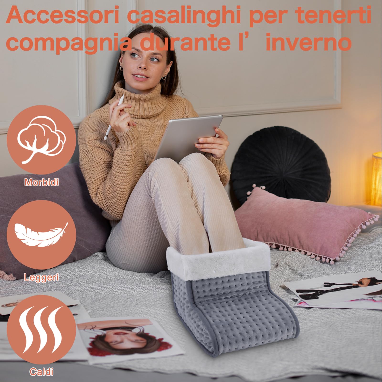 DEWEL Scaldapiedi Elettrico Scaldapiedi con Rivestimento Lavabile, Riscaldamento Rapido a 30-60°C e 10 Livelli di Temperatura Regolabili, Impostazione Intelligente del Timer, Marrone