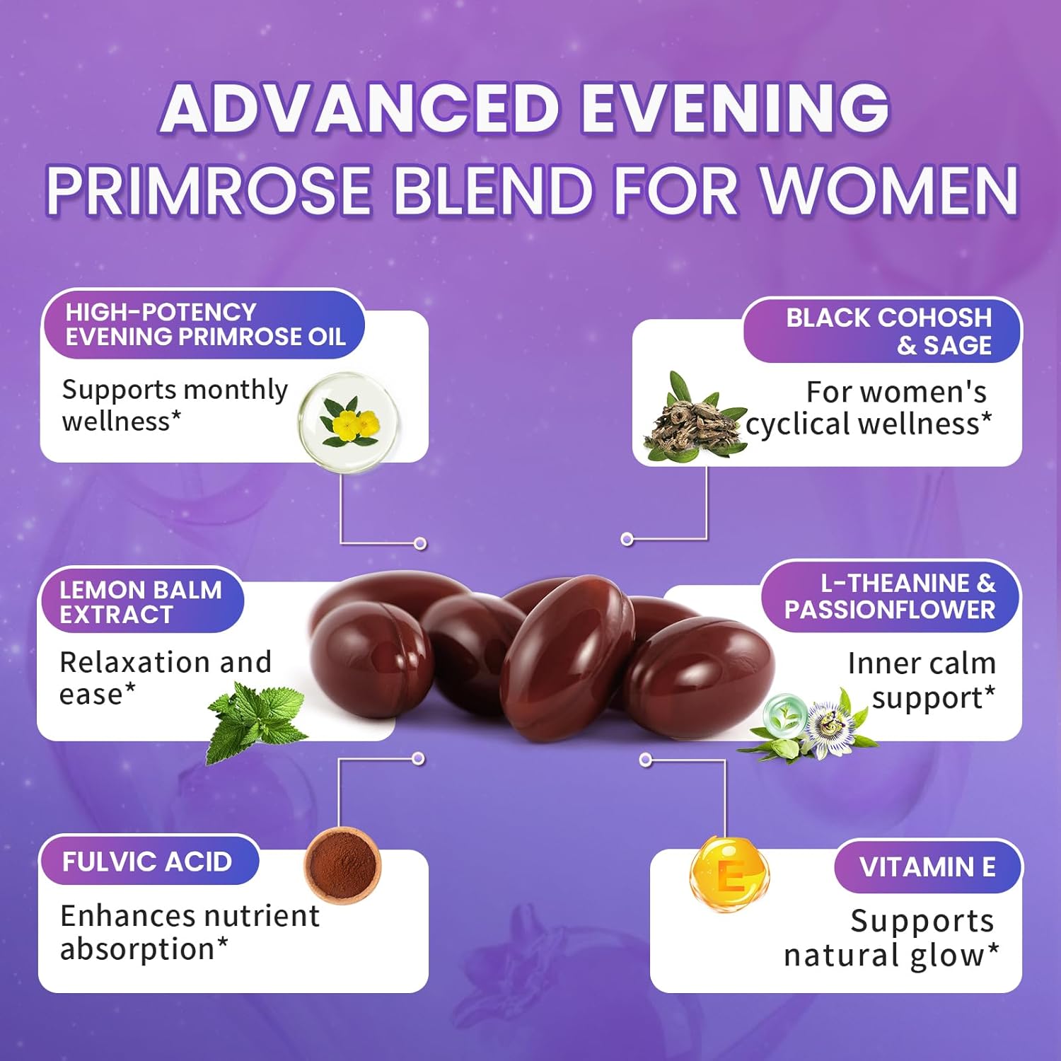 Lukaree 2 Pack Evening Primrose Oil Complex for Women – Hormone Wellness with Cold-Pressed EPO, 10% GLA, Sage, Fulvic Acid, L-Theanine – Cyclical Balance, Mood, Skin & Immune Health, 180 Softgels