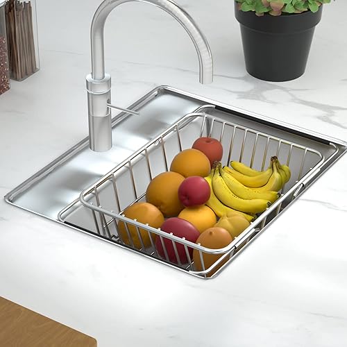 Miniatura 3 de Escurridor de platos de acero inoxidable, ampliable, profundo y grande, sobre el fregadero, en el fregadero o en el escurridor de platos, a prueba