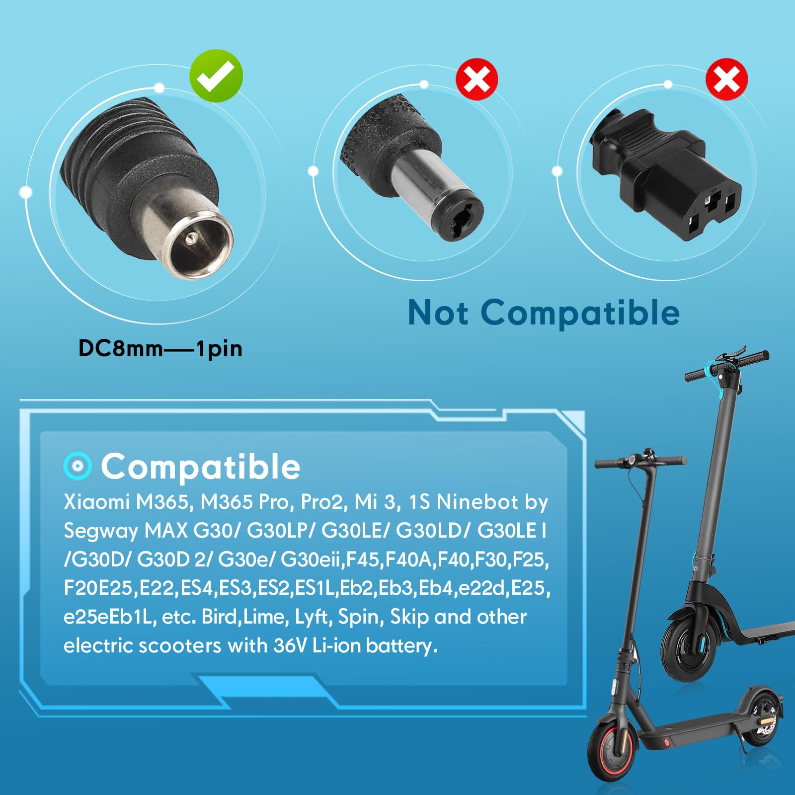 42V 2A Cargador Patinete Electrico para Xiaomi M365,Pro,Pro 2,Mi 3,1s,Mi 4, 4 Lite, 5 Elite，36V Universal de baterías Litio Carrgador Patinete Electrico para Ninebot，85W AC Cargador rápida EU