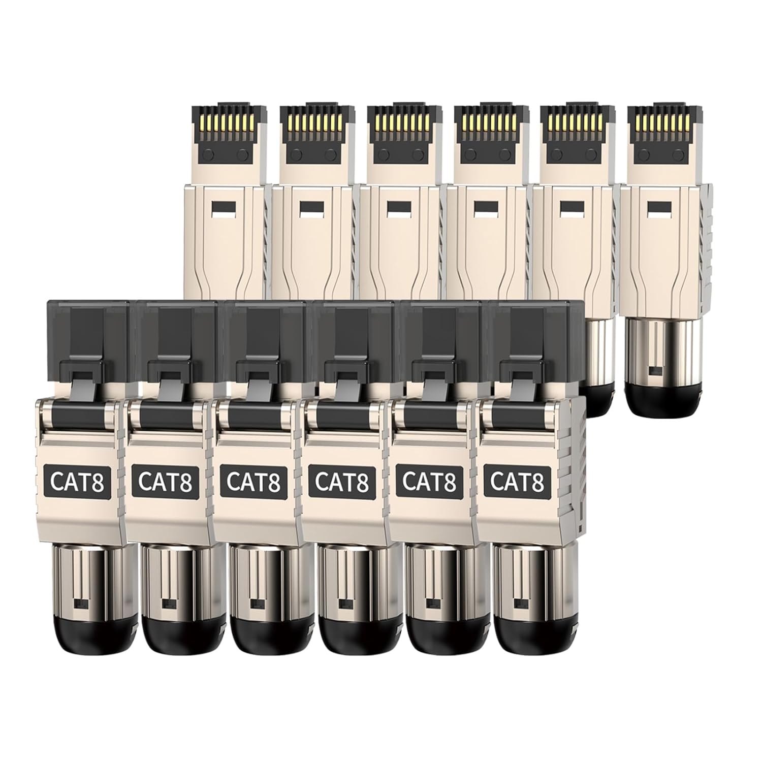 12-Pack Cat 8 RJ45 Connectors Tool Free, Cat8 Field Termination Plug Shielded RJ45 Modular Plugs for 2000MHz 2GHz 40G Double Shielded Solid LAN Cable 22AWG-24AWG