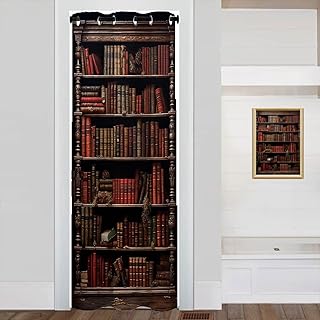 Library Bookshelf Door Curtain for Doorway Privacy, Vintage Educational Bookcase Room Divider Curtain for Kids Boys Girls Teens Bedroom Living Room, 1 Panel 34" W X 80" L