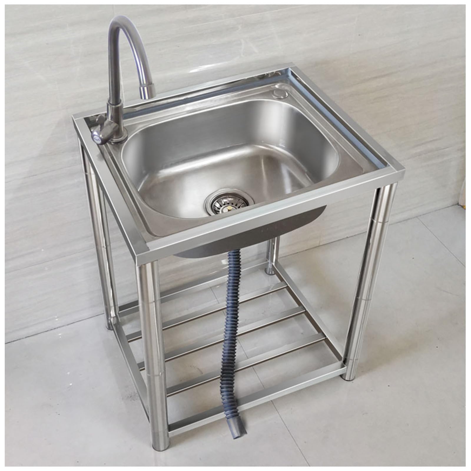 TAXXII Free Standing Stainless-Steel Utility Sink, Outdoor Garden Sink Single Trough, Commercial Restaurant Portable 1 Compartment, For Laundry Garage (Size : 42x37x75cm/16.5x14.5x29.5in)