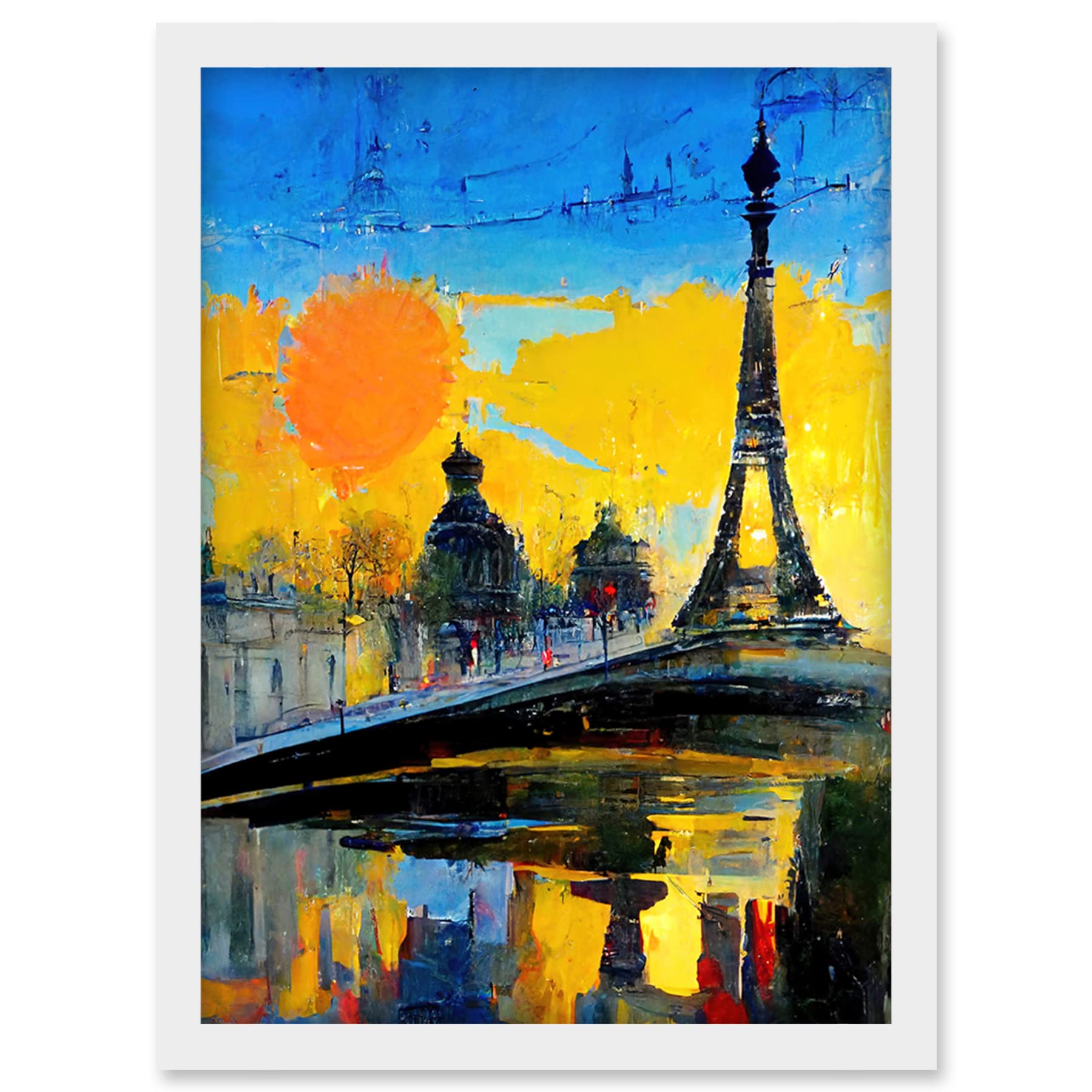Modern Bright Abstract Paris At Sunrise Cityscape Eiffel Tower Artwork Framed Wall Art Print A4