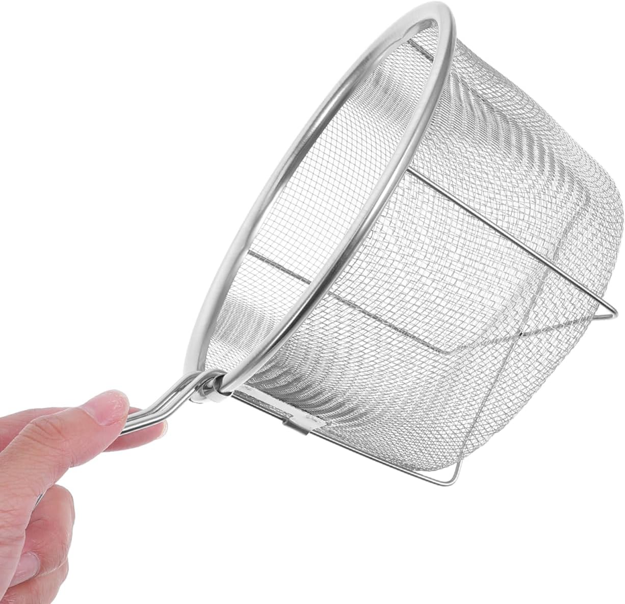 Angoily Foldable Frying Basket Stainless Steel Fry Basket with Long Handle for Food Rinsing Quick Oil Drain Deep Fryer Accessory 10.23 X 5.90 X 3.74 in Kitchen Strainer