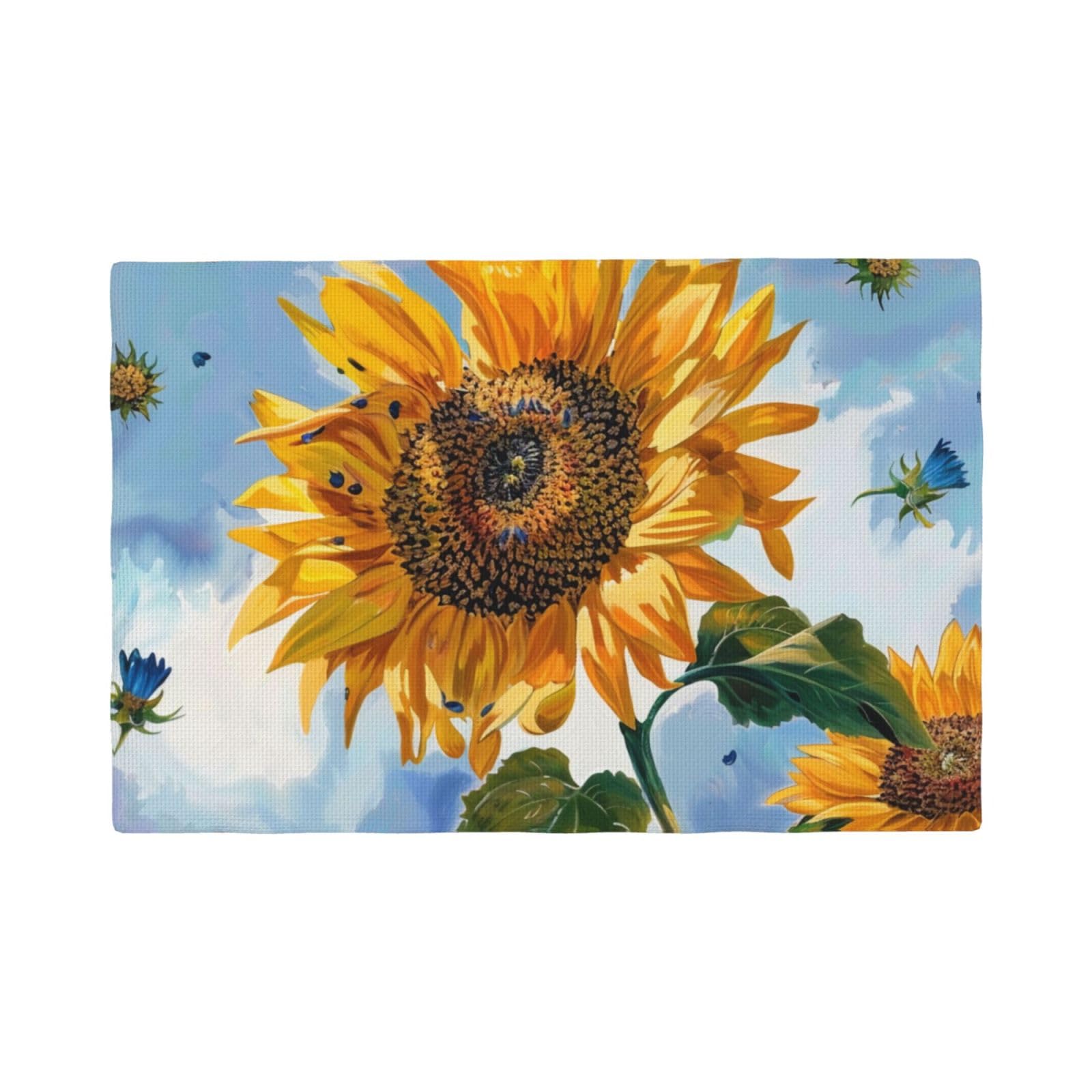 Sunflowers Print Placemats Set, Heat Resistant Washable Placemat 12x18in Table Mats for Party Kitchen Dining Table Decoration Indoor Outdoor, Six Piece