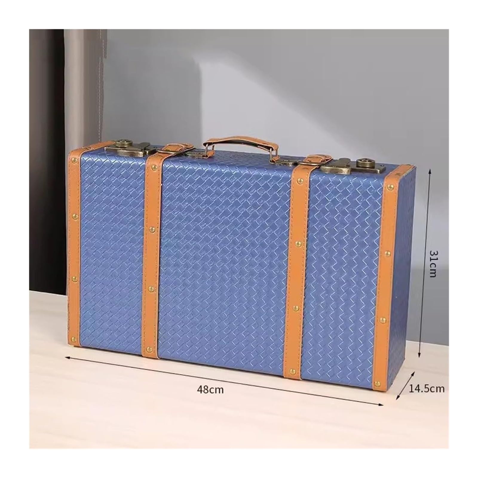 Maleta Retro, baúl de Madera Antiguo, Caja organizadora para Maletas, Ideal para decoración de Ventanas y Accesorios de fotografía (Azul, 44x12x24cm)